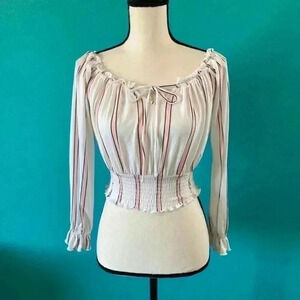 ⭐️ Guess striped long sleeve cropped white and pink top in size xs